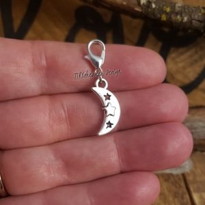 Silver Moon Star Charm for Crescent Moon Charm Bracelet Celestial Bag Clip on
